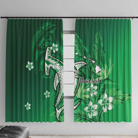 Personalized Hawaiian Maori Hammerhead Shark Window Curtain Omaomao Plumeria LT9 With Hooks Green - Polynesian Pride
