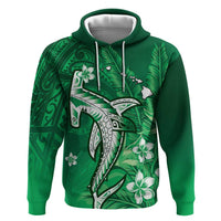 Personalized Hawaiian Maori Hammerhead Shark Zip Hoodie Omaomao Plumeria LT9 Pullover Hoodie Green - Polynesian Pride