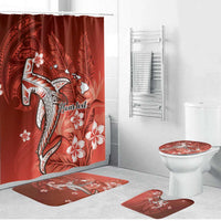 Personalized Hawaiian Maori Hammerhead Shark Bathroom Set Ulaula Plumeria LT9 Bathroom Set (4 pcs) Red - Polynesian Pride