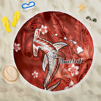 Personalized Hawaiian Maori Hammerhead Shark Beach Blanket Ulaula Plumeria LT9 One Size 150cm Red - Polynesian Pride