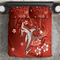 Personalized Hawaiian Maori Hammerhead Shark Bedding Set Ulaula Plumeria LT9 Red - Polynesian Pride