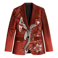Personalized Hawaiian Maori Hammerhead Shark Blazer Ulaula Plumeria LT9 Unisex Red - Polynesian Pride