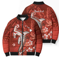 Personalized Hawaiian Maori Hammerhead Shark Bomber Puffer Jacket Ulaula Plumeria LT9 - Polynesian Pride