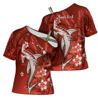 Personalized Hawaiian Maori Hammerhead Shark Cross Shoulder Shirt Ulaula Plumeria LT9 - Polynesian Pride