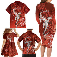 Personalized Hawaiian Maori Hammerhead Shark Family Matching Long Sleeve Bodycon Dress and Hawaiian Shirt Ulaula Plumeria - Polynesian Pride