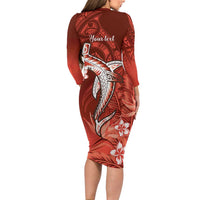 Personalized Hawaiian Maori Hammerhead Shark Family Matching Long Sleeve Bodycon Dress and Hawaiian Shirt Ulaula Plumeria - Polynesian Pride