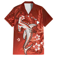 Personalized Hawaiian Maori Hammerhead Shark Family Matching Off The Shoulder Long Sleeve Dress and Hawaiian Shirt Ulaula Plumeria