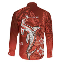 Personalized Hawaiian Maori Hammerhead Shark Family Matching Off The Shoulder Long Sleeve Dress and Hawaiian Shirt Ulaula Plumeria