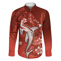 Personalized Hawaiian Maori Hammerhead Shark Family Matching Off Shoulder Maxi Dress and Hawaiian Shirt Ulaula Plumeria
