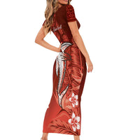 Personalized Hawaiian Maori Hammerhead Shark Family Matching Short Sleeve Bodycon Dress and Hawaiian Shirt Ulaula Plumeria - Polynesian Pride