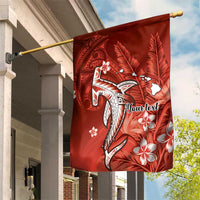 Personalized Hawaiian Maori Hammerhead Shark Garden Flag Ulaula Plumeria LT9 House Flag Red - Polynesian Pride