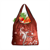 Personalized Hawaiian Maori Hammerhead Shark Grocery Bag Ulaula Plumeria LT9 1-pack One Size Red - Polynesian Pride