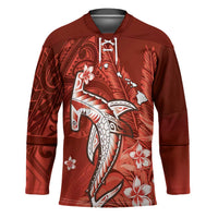 Personalized Hawaiian Maori Hammerhead Shark Hockey Jersey Ulaula Plumeria LT9 Unisex Red - Polynesian Pride