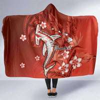 Personalized Hawaiian Maori Hammerhead Shark Hooded Blanket Ulaula Plumeria LT9 One Size Red - Polynesian Pride