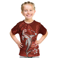 Personalized Hawaiian Maori Hammerhead Shark Kid T Shirt Ulaula Plumeria LT9 Red - Polynesian Pride