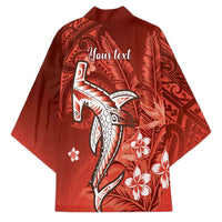 Personalized Hawaiian Maori Hammerhead Shark Kimono Ulaula Plumeria LT9 - Polynesian Pride