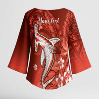 Personalized Hawaiian Maori Hammerhead Shark Kimono Sleeve Blouse Ulaula Plumeria LT9 - Polynesian Pride