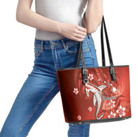 Personalized Hawaiian Maori Hammerhead Shark Leather Tote Bag Ulaula Plumeria LT9 - Polynesian Pride