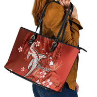 Personalized Hawaiian Maori Hammerhead Shark Leather Tote Bag Ulaula Plumeria LT9 - Polynesian Pride