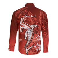 Personalized Hawaiian Maori Hammerhead Shark Long Sleeve Button Shirt Ulaula Plumeria LT9 - Polynesian Pride