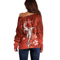 Personalized Hawaiian Maori Hammerhead Shark Off Shoulder Sweater Ulaula Plumeria LT9 - Polynesian Pride