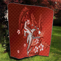 Personalized Hawaiian Maori Hammerhead Shark Quilt Ulaula Plumeria - Polynesian Pride