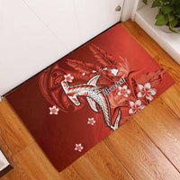 Personalized Hawaiian Maori Hammerhead Shark Rubber Doormat Ulaula Plumeria LT9 - Polynesian Pride