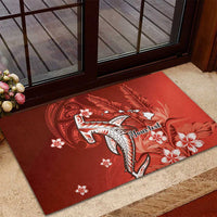 Personalized Hawaiian Maori Hammerhead Shark Rubber Doormat Ulaula Plumeria LT9 - Polynesian Pride