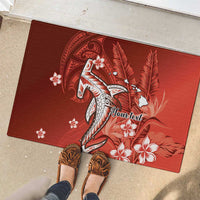Personalized Hawaiian Maori Hammerhead Shark Rubber Doormat Ulaula Plumeria LT9 - Polynesian Pride
