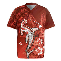 Personalized Hawaiian Maori Hammerhead Shark Rugby Jersey Ulaula Plumeria LT9 Red - Polynesian Pride