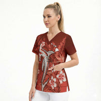 Personalized Hawaiian Maori Hammerhead Shark Scrub Top Ulaula Plumeria LT9 - Polynesian Pride