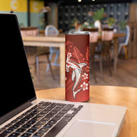 Personalized Hawaiian Maori Hammerhead Shark Skinny Tumbler Ulaula Plumeria LT9 - Polynesian Pride