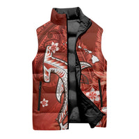 Personalized Hawaiian Maori Hammerhead Shark Sleeveless Puffer Jacket Ulaula Plumeria LT9 - Polynesian Pride