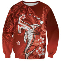 Personalized Hawaiian Maori Hammerhead Shark Sweatshirt Ulaula Plumeria LT9 Unisex Red - Polynesian Pride