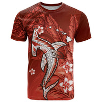 Personalized Hawaiian Maori Hammerhead Shark T Shirt Ulaula Plumeria - Polynesian Pride