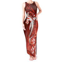 Personalized Hawaiian Maori Hammerhead Shark Tank Maxi Dress Ulaula Plumeria LT9 Women Red - Polynesian Pride