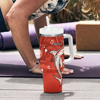 Personalized Hawaiian Maori Hammerhead Shark Tumbler With Handle Ulaula Plumeria LT9 - Polynesian Pride