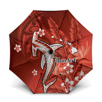Personalized Hawaiian Maori Hammerhead Shark Umbrella Ulaula Plumeria LT9 One Size Folded 11.42 inch Opened Diameter 37.4 inch Red - Polynesian Pride