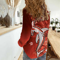 Personalized Hawaiian Maori Hammerhead Shark Women Casual Shirt Ulaula Plumeria LT9 - Polynesian Pride