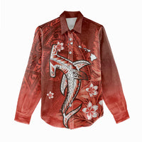 Personalized Hawaiian Maori Hammerhead Shark Women Casual Shirt Ulaula Plumeria LT9 - Polynesian Pride
