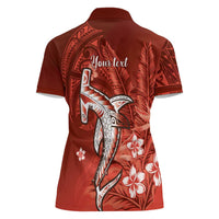 Personalized Hawaiian Maori Hammerhead Shark Women Polo Shirt Ulaula Plumeria LT9 - Polynesian Pride