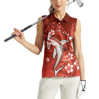 Personalized Hawaiian Maori Hammerhead Shark Women Sleeveless Polo Shirt Ulaula Plumeria LT9 - Polynesian Pride