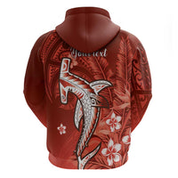 Personalized Hawaiian Maori Hammerhead Shark Zip Hoodie Ulaula Plumeria LT9 - Polynesian Pride