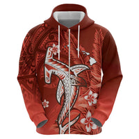 Personalized Hawaiian Maori Hammerhead Shark Zip Hoodie Ulaula Plumeria LT9 - Polynesian Pride