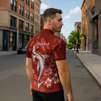 Personalized Hawaiian Maori Hammerhead Shark Zipper Polo Shirt Ulaula Plumeria LT9 - Polynesian Pride