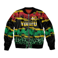 Vanuatu 46th Year Anniversary Bomber Jacket 30 July 1980 Hibiscus Seamless Pattern LT9 Unisex Black - Polynesian Pride