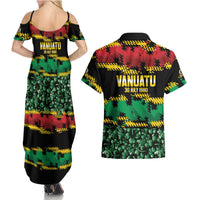 Vanuatu 46th Year Anniversary Couples Matching Summer Maxi Dress and Hawaiian Shirt 30 July 1980 Hibiscus Seamless Pattern