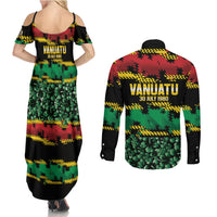 Vanuatu 46th Year Anniversary Couples Matching Summer Maxi Dress and Long Sleeve Button Shirt 30 July 1980 Hibiscus Seamless Pattern LT9 - Polynesian Pride