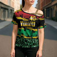 Vanuatu 46th Year Anniversary Cross Shoulder Shirt 30 July 1980 Hibiscus Seamless Pattern LT9 - Polynesian Pride