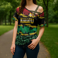 Vanuatu 46th Year Anniversary Cross Shoulder Shirt 30 July 1980 Hibiscus Seamless Pattern LT9 - Polynesian Pride